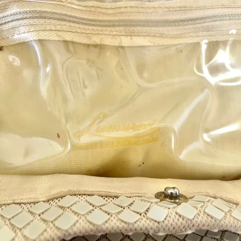 Vintage Lumured Ivory-White Luma Mesh Tortoise Shell Lucite Mod Handbag